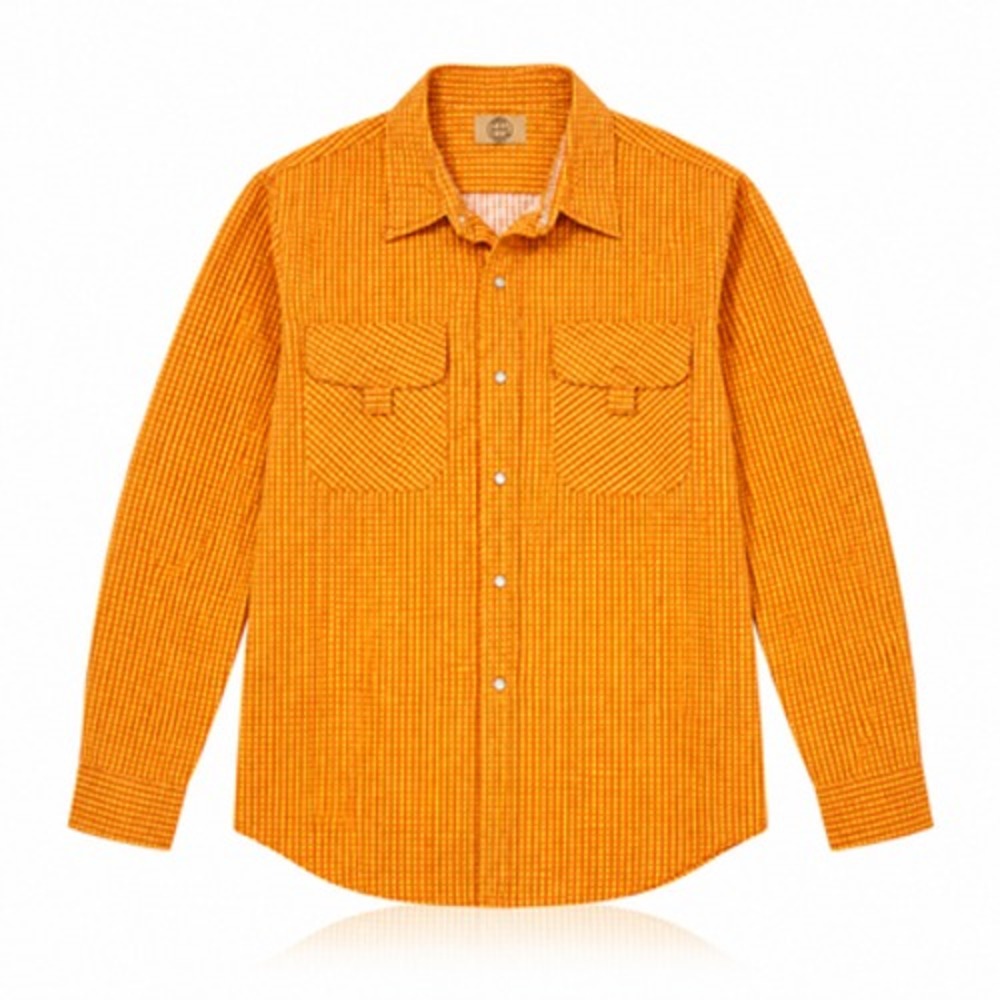 Haband Travelers Shirt Mens L Orange Check Pearl Snap Long Sleeve Pockets